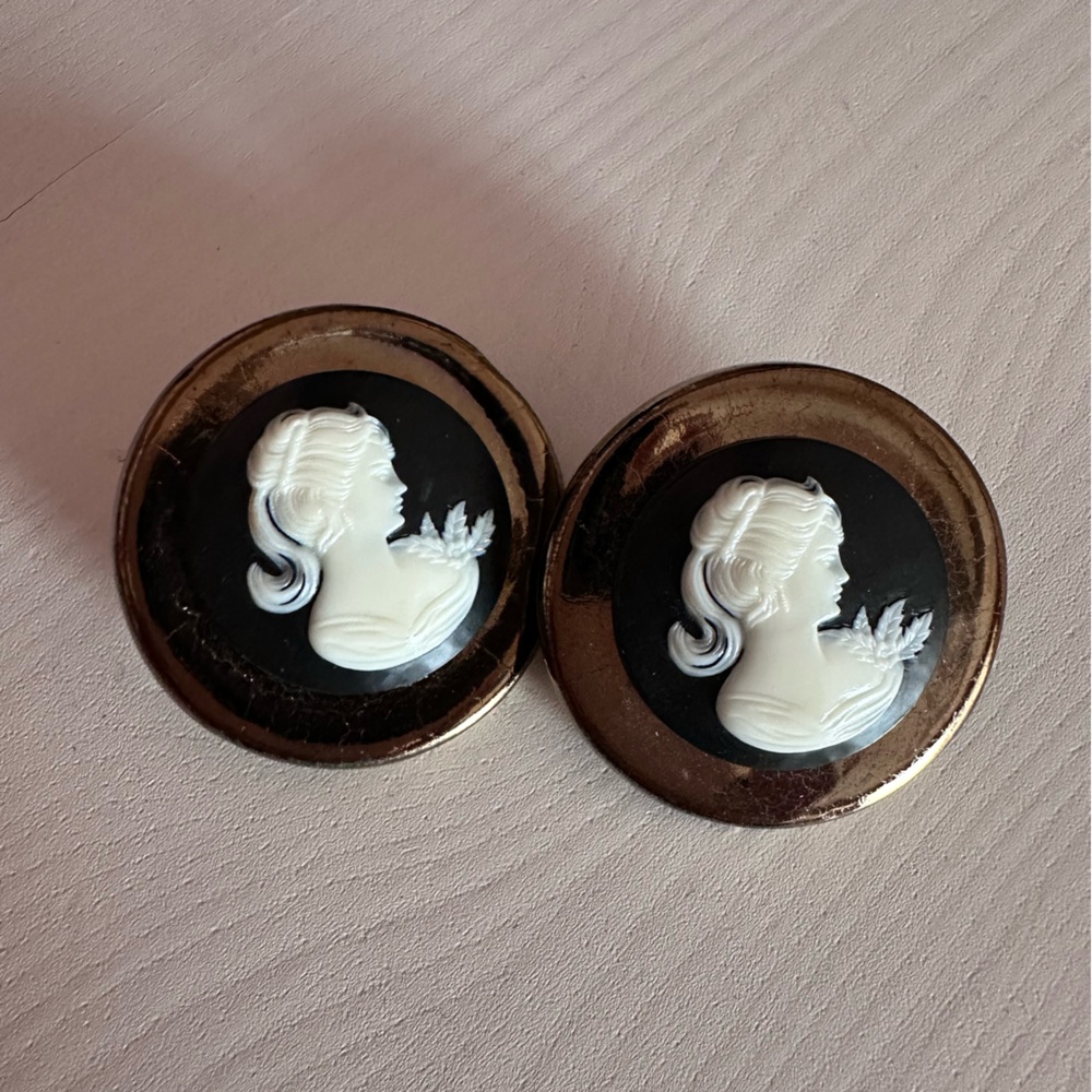 Elegant Black and Gold Cameo Earrings